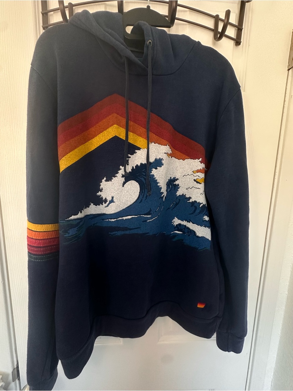 Aviator nation Retro vintage Hoodie- Wave 5 Stripe on sleeves Large EUC